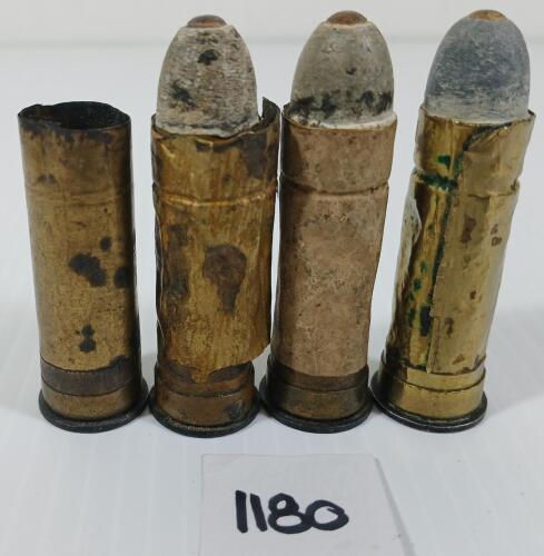 AMMO / BRASS: 3X VINTAGE .577 SNIDER LIVE / 1X BRASS - ROLLED BRASS