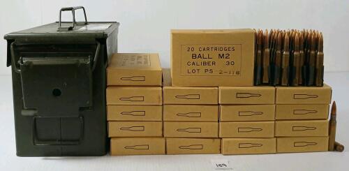 AMMO: APPROX 390X .30-06 M2 BALL - MILITARY ISSUE - INCL AMMO BOX