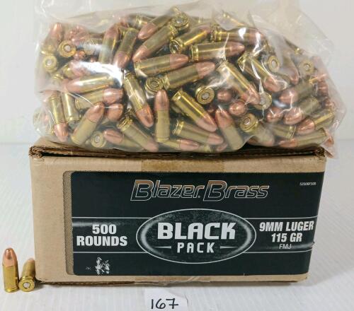 AMMO: 500X BLAZER BRASS BLACK 9MM LUGER - 115GR - FMJ