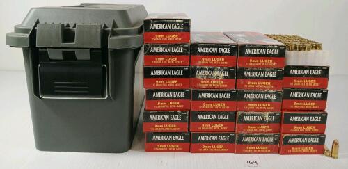 AMMO: 1000X FEDERAL AMERICAN EAGLE 9MM LUGER - 115GR - FMJ - INCL AMMO BOX
