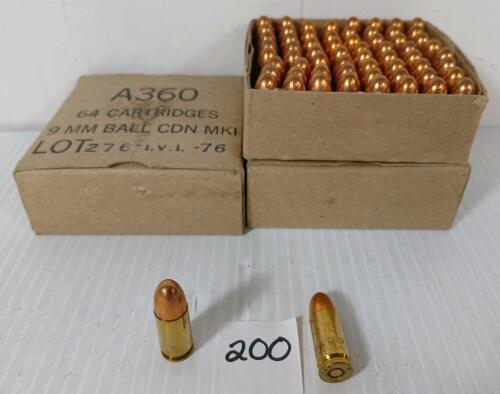 AMMO: 128X 9MM BALL CDN MILITARY ISSUE RNDS