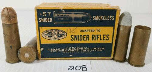 AMMO / BRASS: 6X CIL .57 SNIDER - 485GR LIVE / 1X BRASS - COLLECTABLE BOX