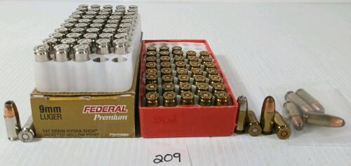 AMMO: 90X FEDERAL & WINCHESTER 9MM LUGER - 147GR - HYDRA-SHOK JHP