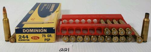AMMO / BRASS: 20X CIL DOMINION .244 REM - 75GR - PSP LIVE / 15X BRASS