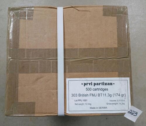 AMMO: 500X PRVI PARTIZAN .303 BRIT - 174GR - FMJ - SEALED