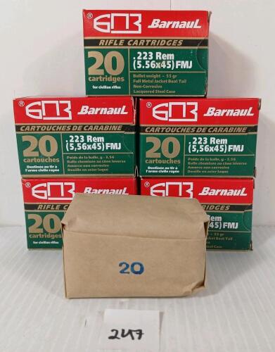 AMMO: 100X BARNAUL .223 REM - 55GR - FMJ