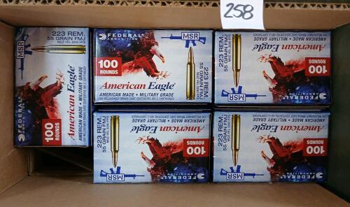 AMMO: 500X FEDERAL AMERICAN EAGLE .223REM - 55GR - FMJ - W/ CRATE