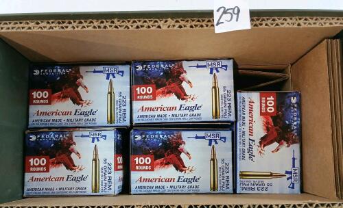 AMMO: 500X FEDERAL AMERICAN EAGLE .223REM - 55GR - FMJ - W/ CRATE