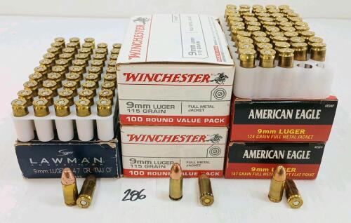 AMMO: APPROX 200X MIXED 9MM LUGER - 115, 124 & 147GR