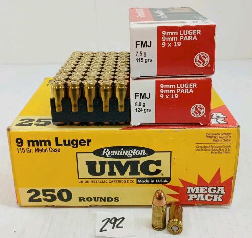 AMMO: APPROX 150X MIXED 9MM LUGER - 115 & 124GR