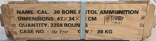 AMMO: 2250X MILITARY .30 BORE PISTOL W/ CRATE