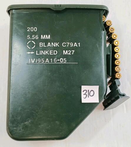 AMMO: 200X MILITARY 5.56MM BLANKS W/ M27 LINKS & CASE