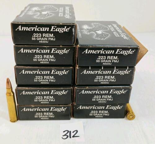 AMMO: 180X AMERICAN EAGLE .223REM - 55GR - FMJ
