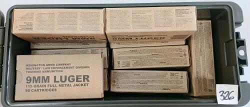 AMMO: 500X REMINGTON MILITARY TRAINING 9MM LUGER - 115GR - FMJ - W/ CRATE