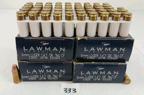 AMMO: 200X SPEER LAWMAN 9MM LUGER - 147GR