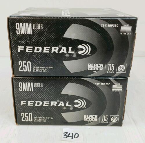 AMMO: 500X FEDERAL 9MM LUGER - 115GR