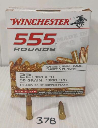 AMMO: APPROX 555X WINCHESTER .22 LR - 36GR - HP COPPER PLATED