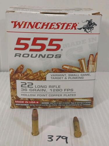 AMMO: APPROX 555X WINCHESTER .22 LR - 36GR - HP COPPER PLATED