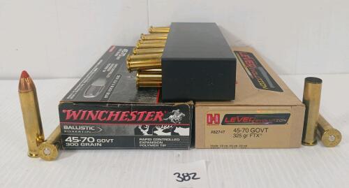 AMMO / BRASS: 18X WINCHESTER & HORNADY .45-70 GOVT - 300 & 325GR - FTX & PT LIVE / 22X BRASS