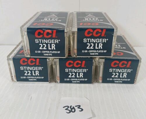 AMMO: 250X CCI STINGER .22 LR - 32GR - COPPER PLATED HP - SEALED