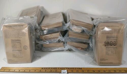 LOT OF 14 - US MRES - INCL PORK SAUSAGE PATTY, CHICKEN PESTO PASTA, CHILLI, ETC