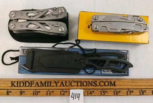 LOT OF 3 - GERBER & LEATHERMAN FOLDING TOOLS & TAC-WARRIOR KNIFE