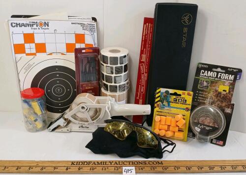 JOB LOT - CLEANING ACCESSSORIES, EAR PLUGS, SAFETY GLASSES, TARGETS, TARGET PASTER, ETC