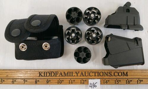 LOT OF 8 - REVOLVER, .223REM & 8MM SPEED LOADERS W/ HOLSTER