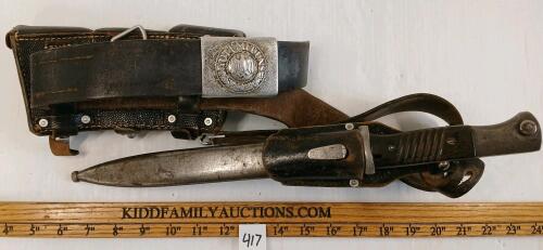 WWII GERMAN ARMY HEER BELT W/ POUCHES & BAYONET W/ SCABBARD