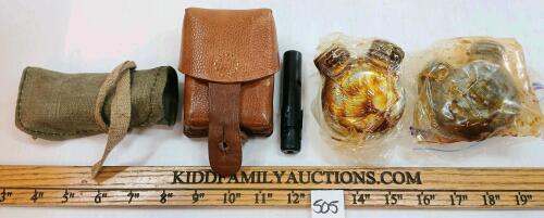LOT OF 5 - SOVIET SKS OILERS, CLEANING KIT, TOOL SET & LEATHER POUCH