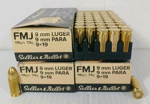 AMMO: 150X SELLIER & BELLOT 9 MM LUGER - 115GR - FMJ