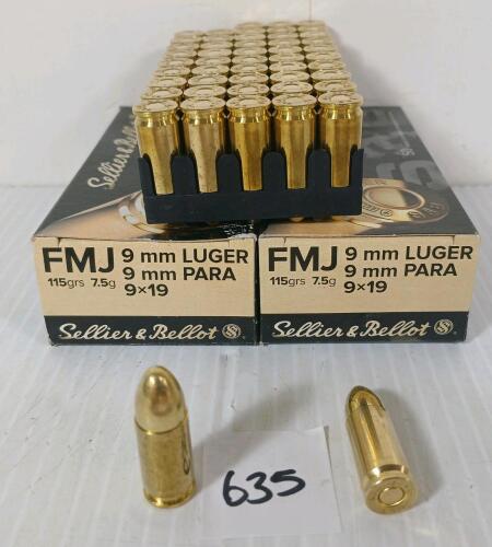 AMMO: 100X SELLIER & BELLOT 9 MM LUGER - 115GR - FMJ