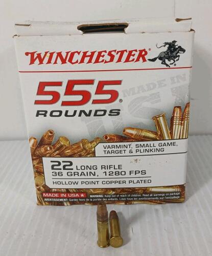 AMMO: 555X WINCHESTER .22 LR - 36GR - HP COPPER PLATED