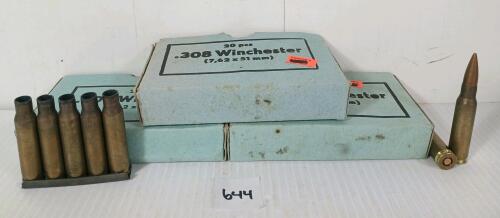 AMMO / BRASS: 40X WINCHESTER .308 WIN LIVE W/ STRIPPER CLIPS / 20X BRASS