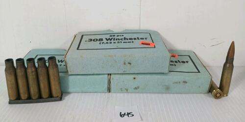 AMMO / BRASS: 40X WINCHESTER .308 WIN LIVE W/ STRIPPER CLIPS / 20X BRASS