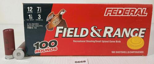 AMMO: 100X FEDERAL FIELD & RANGE 12GA - 2 3/4IN - #7 1/2 SHOT