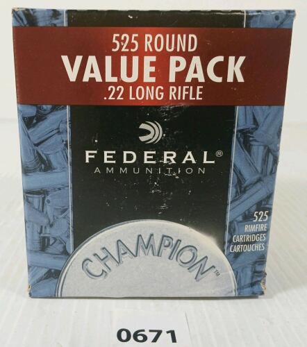 AMMO: 525X FEDERAL CHAMPION .22 LR - 36GR - HP - SEALED