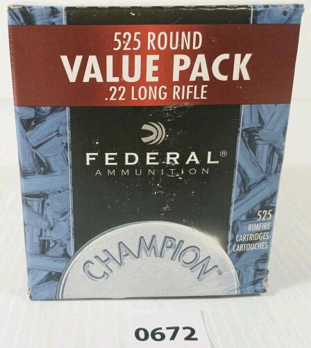 AMMO: 525X FEDERAL CHAMPION .22 LR - 36GR - HP - SEALED