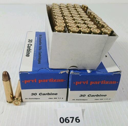 AMMO: 100X PRIVI PARTIZAN .30 CARBINE - 110GR - FMJ