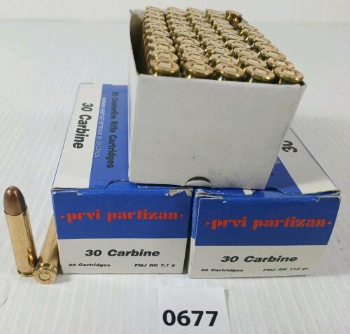 AMMO: 100X PRIVI PARTIZAN .30 CARBINE - 110GR - FMJ