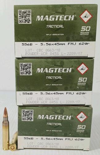AMMO: 150X MAGTECH TACTICAL 5.56X45MM - 62GR - FMJ