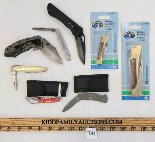 LOT OF 8 - ASSORTED FOLDING KNIVES & TOOLS
