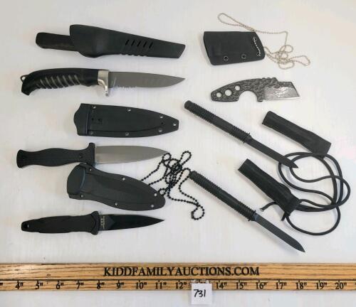 LOT OF 6 - ASSORTED FIXED BLADE KNIVES & SPIKES W/ SHEATHS