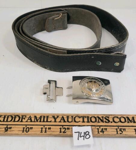 LOT OF 3 - WWII GERMAN KRIEGSMARINE BELT BUCKLE & LEATHER BELT STRAPS
