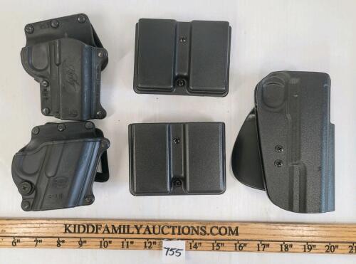 LOT OF 5 - HARD HANDGUN HOLSTERS & MAG POUCHES