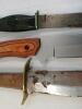 LOT OF 3 - REMINGTON & PAKISTAN KNIVED W/ LEATHER SHEATHS - 3