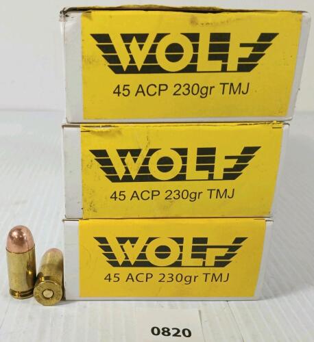 AMMO / BRASS: 114X WOLF .45 ACP - 230GR - TMJ LIVE / 50X BRASS