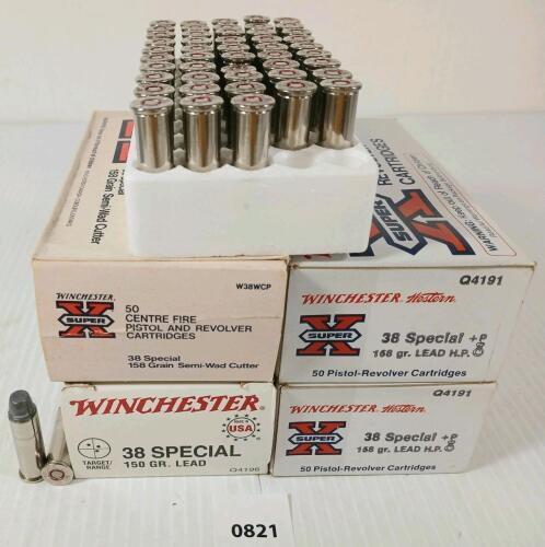 AMMO: 200X WINCHESTER SUPER X & WESTERN . 38 SPL - 158GR - HP & SEMI-WAD CUTTER