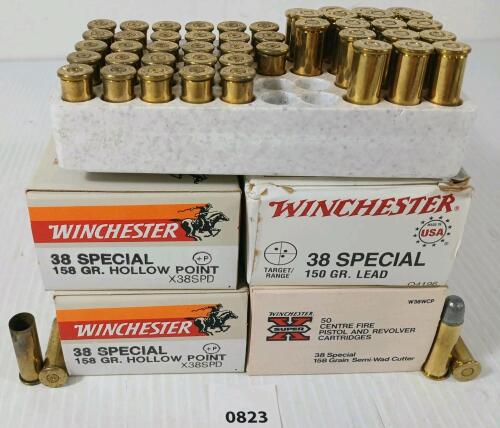 AMMO / BRASS: 170X WINCHESTER SUPER X .38 SPL - 158GR - SEMI-WAD CUTTER LIVE / 30X BRASS