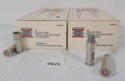 AMMO / BRASS: 75X WINCHESTER SUPER X .38 SPL - 158GR - SEMI-WAD CUTTER LIVE / 25X BRASS
